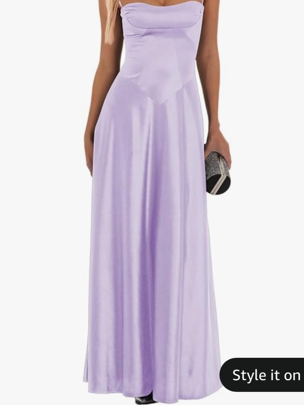 Satin Corset Spaghetti Strap Maxi Dress with Basque Waist - Lilac
